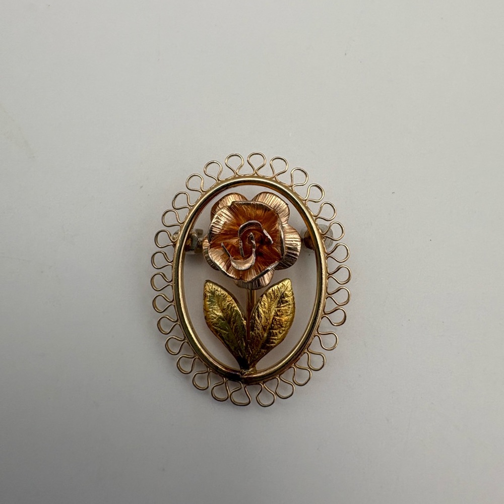 Vintage Floral Rose Brooch 14k gold OVERLAY by Krementz, signed, dainty